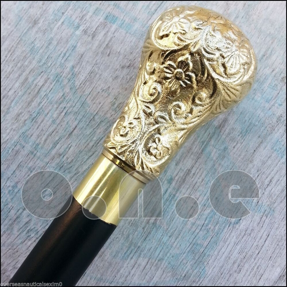 Vintage Brass Wooden Walking Cane Stick for Men, Handcrafted Solid Brass Handle, Ergonomic Grip