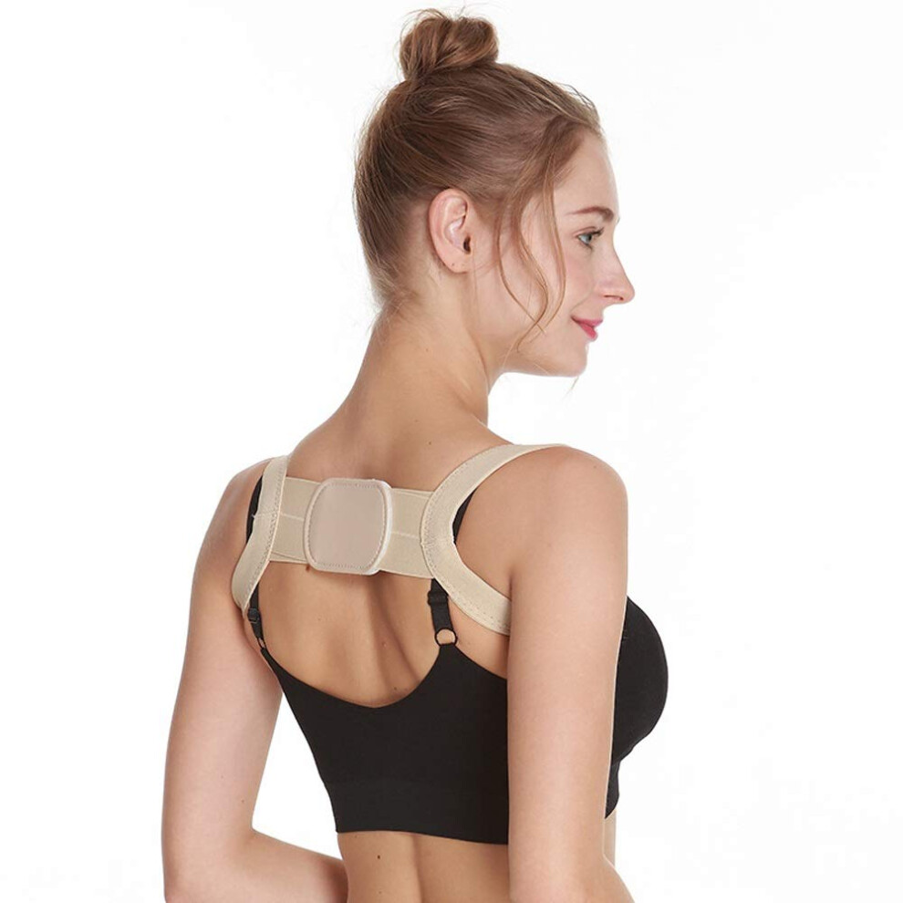 Beige Posture Corrector For Men And Women L Adjustable Shoulder And Upper Back Support Brace For Better Posture