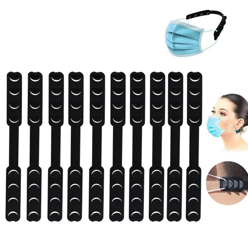 Mask Strap Extender 10 Pack Adjustable FourLevel Fit Ergonomic Wraparound Design for Comfort Fit Black