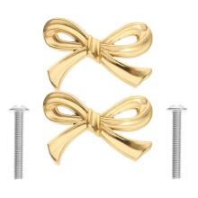 Brass Cabinet Knobs Set of 2, Decorative Bow Design Gold Drawer Pulls for Kitchen Furniture