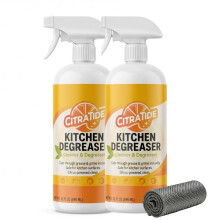 PlantBased Kitchen Degreaser Spray – Heavy Duty Citrus Cleaner for Countertops and Stovetops, NonToxic Dual Bottle Pack