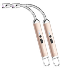 Electric Arc Lighter Set of 2 Gold USB Rechargeable Windproof Flameless Candle Lighter with Flexible Neck and Child Safety Switch
