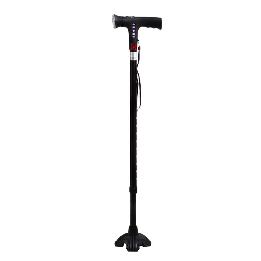 Light/Black Adjustable Walking Cane With Led And Alarm, Retractable Aluminum Alloy Stick For Seniors,