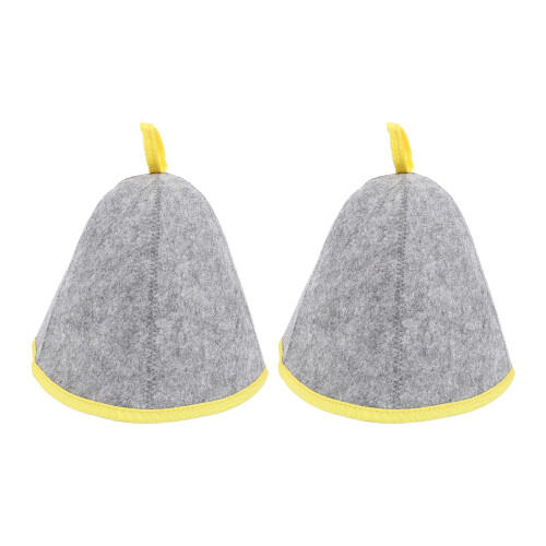 2Pcs Sauna Hat Wool Felt Grey Yellow, Unisex