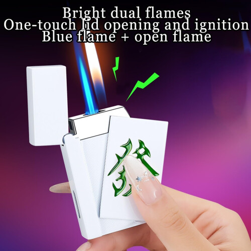 Metal Windproof Butane Lighter with Slide Ignition and Adjustable Flame, Refillable Torch for Camping, Black2 1