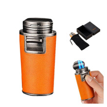 Butane Torch Lighter Windproof Dual Flame Refillable Adjustable Flame with Transparent Gas Window for Camping Outdoor Orange