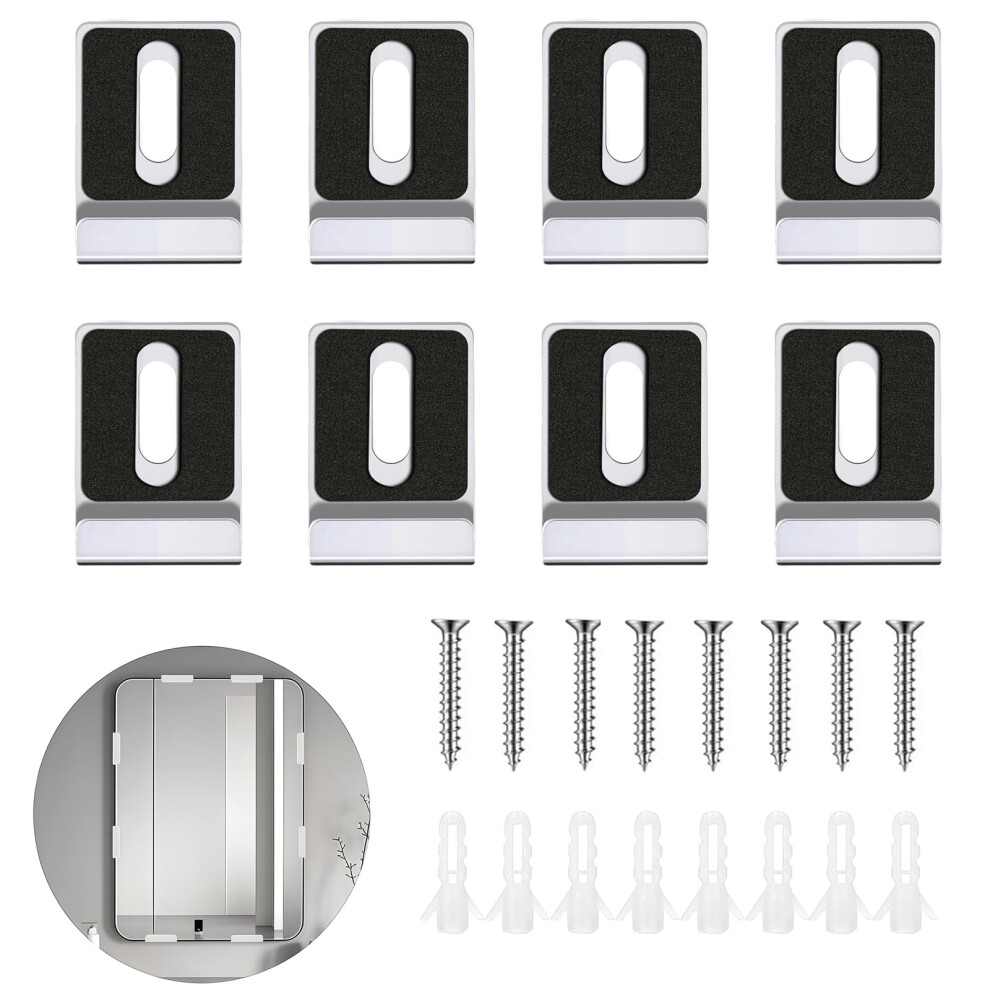 8Pcs Stainless Steel Mirror Mounting Clips J Type Heavyduty Holder Kit With Screws For Frameless Wall Mirrors 9330225351542