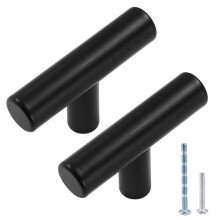 30 Pack Black T Bar Cabinet Pulls 2 Inch, Stainless Steel Drawer Handles with Modern Single Hole Design