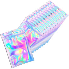 300pcs Holographic Ziplock Bags with Clear Front, Resealable Mylar Bags for Candy, Gifts, Goodies