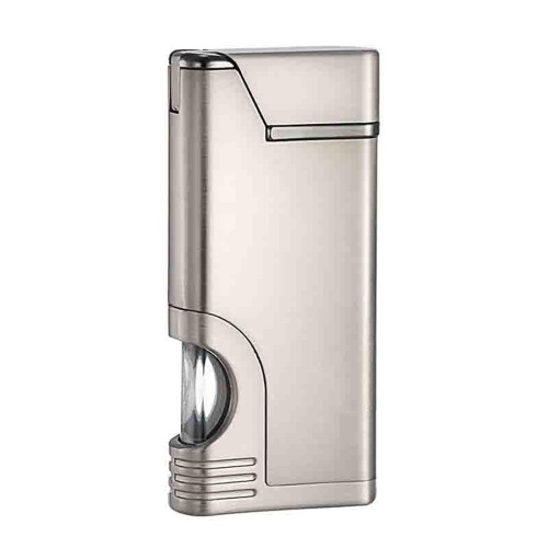 Windproof Jet Torch Lighter with Blue Flame, Adjustable Flame Height and Fuel Window, Refillable Metal Design