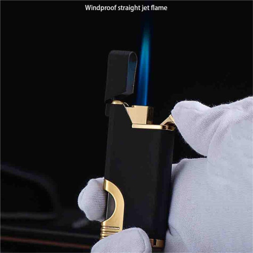 Windproof Jet Torch Lighter with Blue Flame, Adjustable Flame Height and Fuel Window, Refillable Metal Design 2