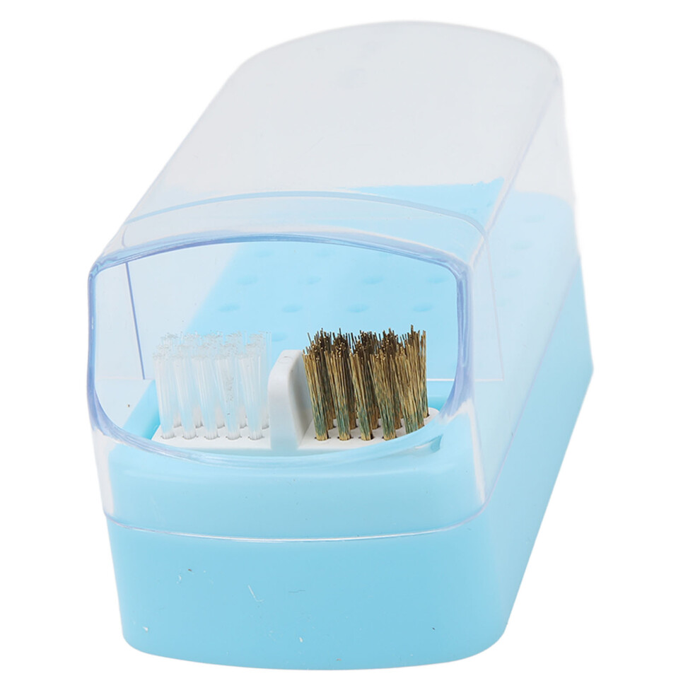 Blue Dustproof Nail Drill Bit Holder With Cleaning Brush Manicure Storage Case