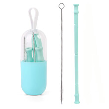 Reusable Silicone Straw Foldable Capsule Design Soft Silicone Eco Friendly Drinking Straw Cyan