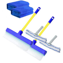Window Squeegee Kit with Streak Silicone Blade and Microfiber Scrubber for Shower Glass Mirrors Blue 2Pack
