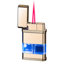 Butane Torch Lighter Windproof Jet Flame Refillable Metal Flip Design with Transparent Window for Camping Silver Gold