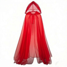 (150cm, red) Scarlet Witch Cosplay Cape Halloween Ghost Costume Hooded Cloak Mesh Long Cape Party Performance Dress Adult Size 1.5m