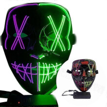 (Purple fluorescent green) Purge Movie Halloween Light Up "Stitches" Led Glow Mask Costume Rave Edc Party