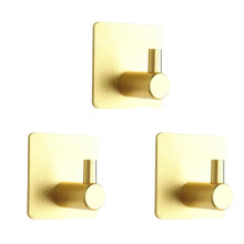 3PCS Self Adhesive Wall Hook Gold Rust Resistant Aluminum Alloy Towel Hook for Bathroom