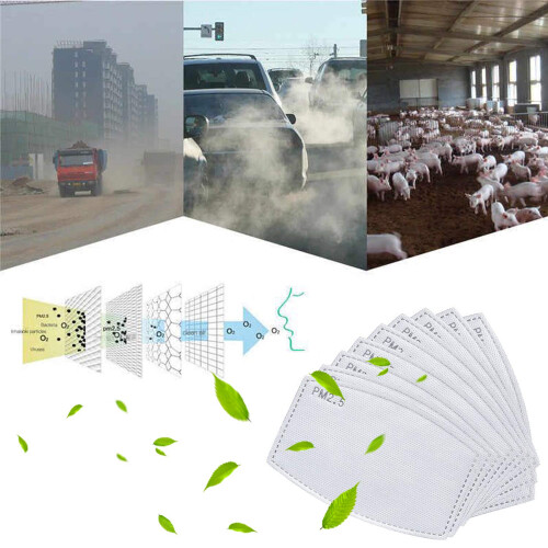 PM2.5 Activated Carbon Filter Replacement 10 Pack, 5Layer Disposable Protective Insert for Face Mask 1