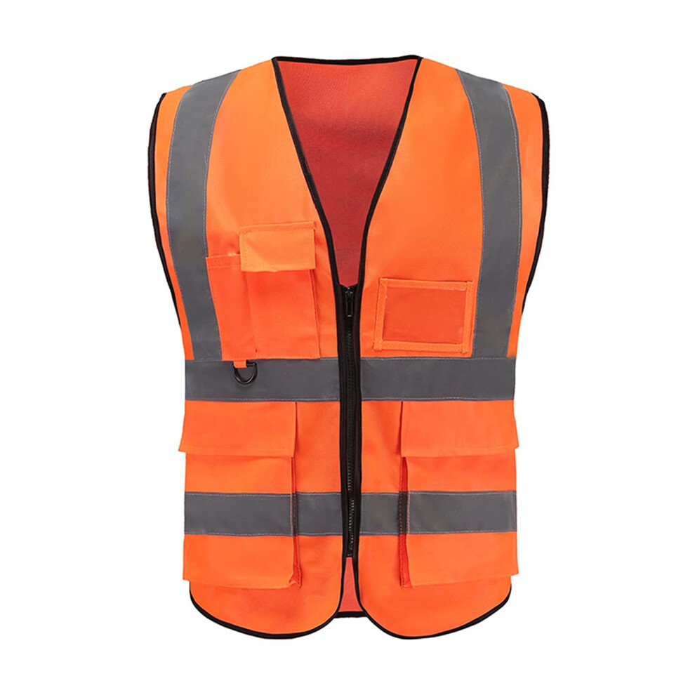 Reflective Safety Vest Orange Visibility Work Vest With Multiple Pockets Breathable Lightweight Fabric 9073542021230