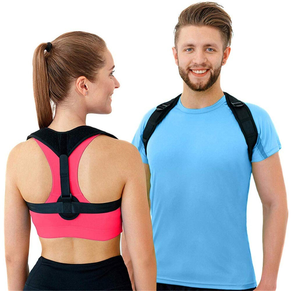 Black Posture Corrector For Women And Men, Adjustable Back Support Brace With Breathable Lightweight Fabric, One Size