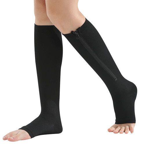 Zipper Compression Socks 2 Pairs 1520mmHg Open Toe Support for Circulation Black L/XL 1