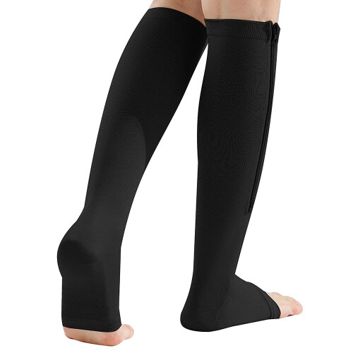 Zipper Compression Socks 2 Pairs 1520mmHg Open Toe Support for Circulation Black L/XL 2