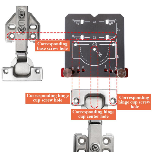 Cabinet Hinge Jig 35mm Adjustable Aluminum Alloy Template Tool for Precise Hinge Positioning Red 2