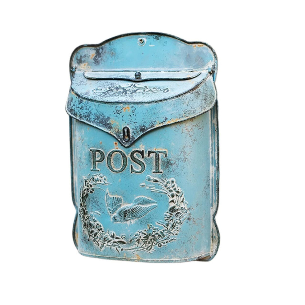 Wall Mounted Mailbox Blue Weatherproof Iron Post Box For Home With Secure Design And Large Capacity 9330225352235