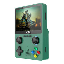 (Green) x6 3.5 Inch IPS Screen Handheld Game Players Dual Joystick Game Retro