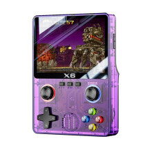 (Transparent Purple) x6 3.5 Inch IPS Screen Handheld Game Players Dual Joystick Game Retro