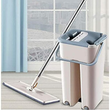 Flat Mop and Bucket Set with 360 Swivel Head, Large Reusable Microfiber Pads, Easy Squeeze Floor Cleaning System