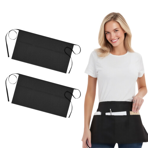 Adjustable Waist Tie Black Polyester Kitchen Apron-Thickened 1