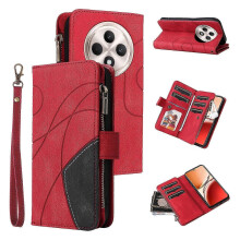 (Red) For Oppo Reno12 F 5G Case Zipper Wallet Leather Phone Cover Stand