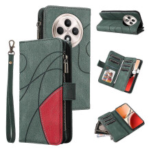 (Green) For Oppo Reno12 F 5G Case Zipper Wallet Leather Phone Cover Stand