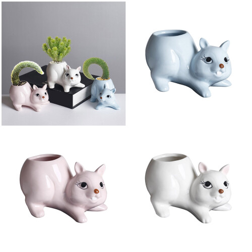 Keramik Eichhörnchen Fleischige Pflanze Blumentopf für-Weiß 2