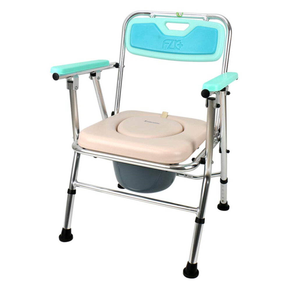 Shower Commode Chair for Elderly with Height Adjustable Frame, Padded Seat, Removable Bucket, NonSlip Legs