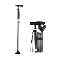 Aluminum Alloy Folding Walking Cane with LED Light, Adjustable Height, Non Slip FourLeg Base for Elderly