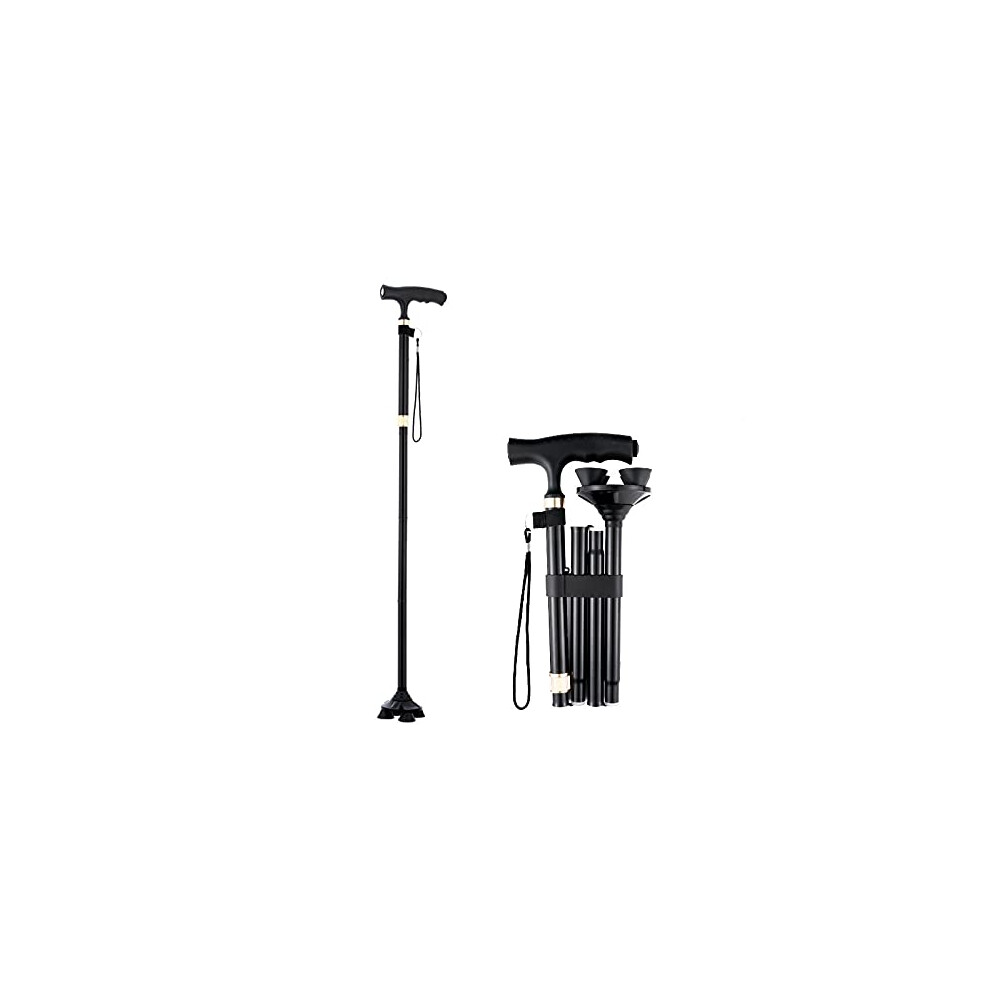 Light Aluminum Alloy Folding Walking Cane With Led Adjustable Height, Non Slip Fourleg Base For Elderly