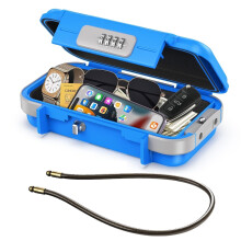 Portable Safe Box with Waterproof Lock Protection, Small Travel Lock Box for Valuables, Blue