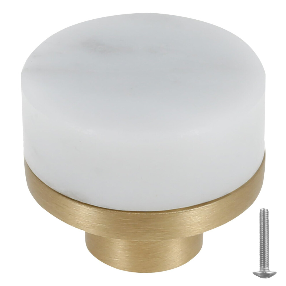 Antique Marble White Cabinet Pull And Drawer Handle, Durable Brass Knob With Screw For Dresser Furniture Upgrade 9330225352891