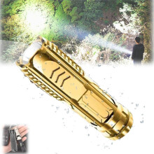 Super Bright Rechargeable LED Tactical Flashlight Gold, Long Range Waterproof Outdoor Camping Light