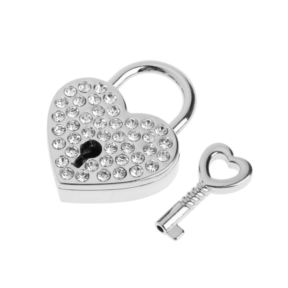 Vintage Heart Shaped Padlock With Key, Diamondlike Accents, Small Metal Love Lock For Bag Or Luggage 9330225352921