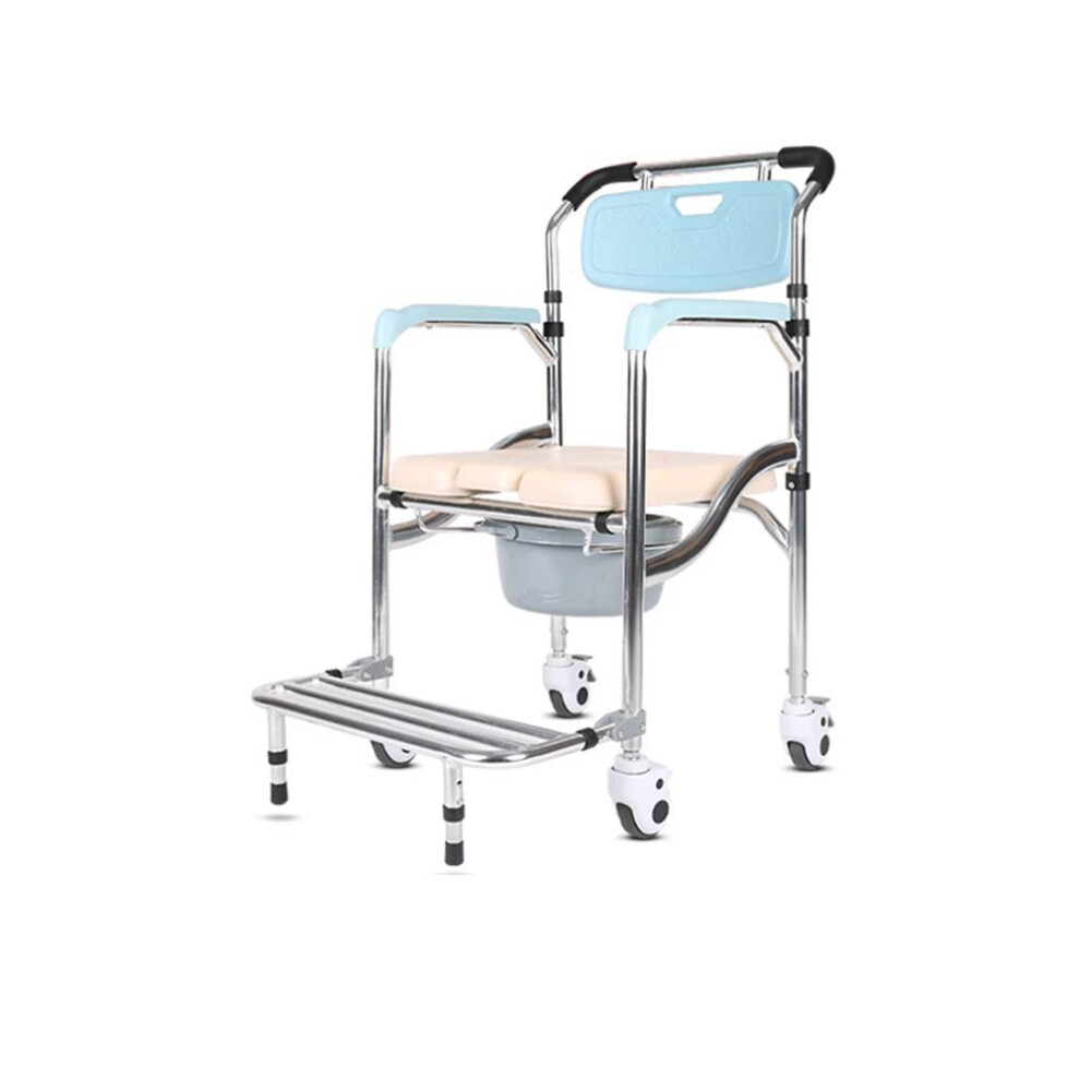 Foldable Aluminum Commode Chair with Wheels, Lockable Brakes and UShaped Cushion for Elderly