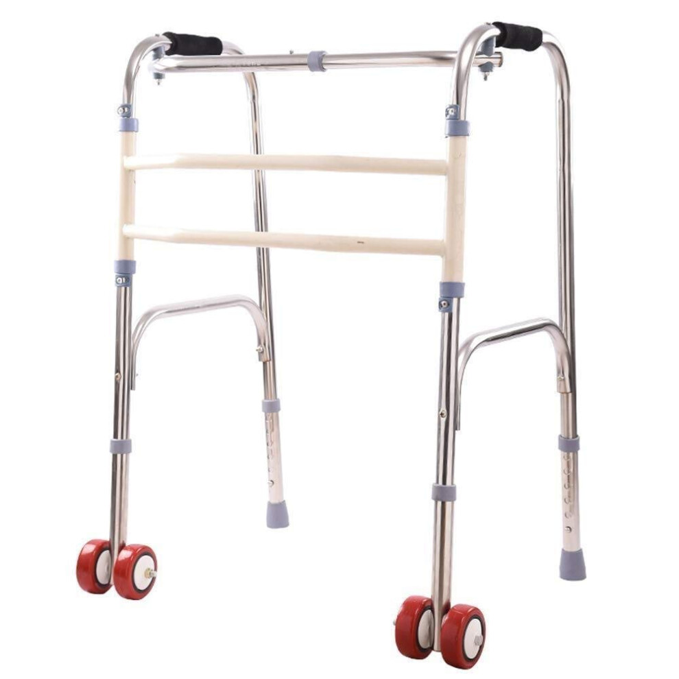 Adjustable Walker with Wheels for Elderly, DualPurpose Walking Frame Cane, NonSlip Ergonomic Handle