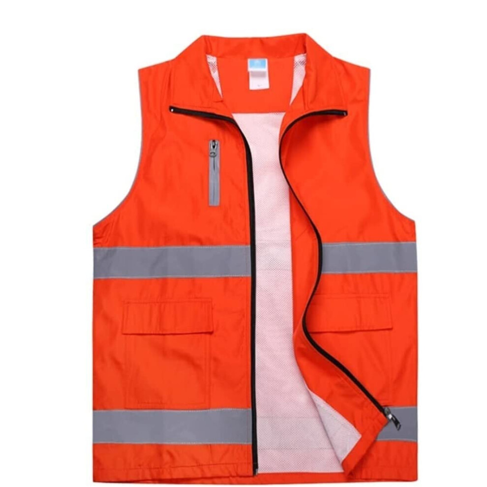 Visibility Safety Vest Orange Xlarge With Reflective Safety Strips And Pockets For Work 9073542022312