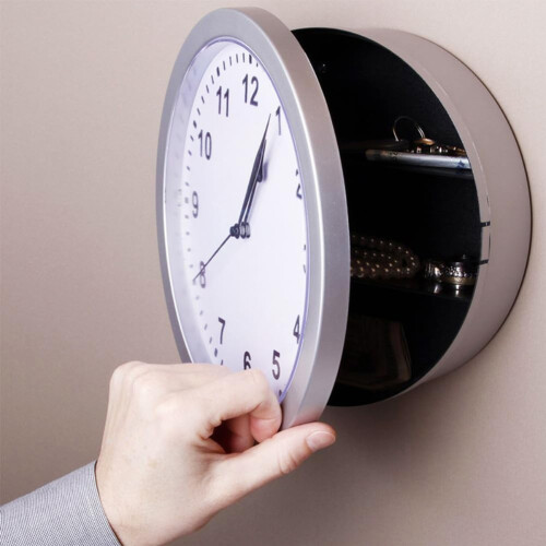 10 Inch Wall Clock Safe with Hidden Storage, Modern Silver Hidden Wall Clock for Home or Office