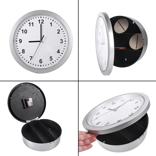 10 Inch Wall Clock Safe with Hidden Storage, Modern Silver Hidden Wall Clock for Home or Office 1