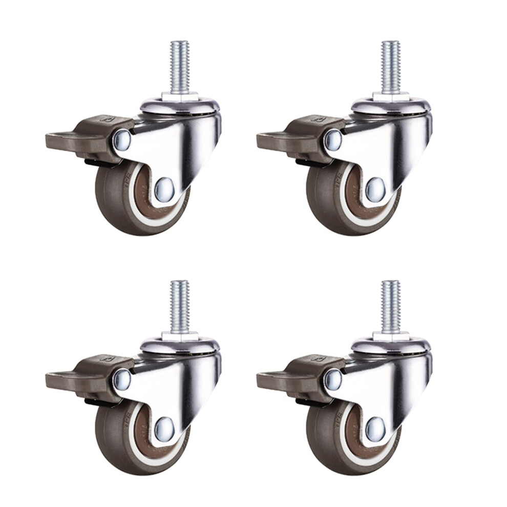 Caster Wheels M6 Threaded Stem Swivel Casters With Brakes 360 Smooth Silent Rubber For Furniture Trolley 9351714501613