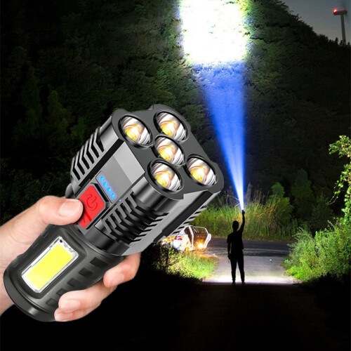 Rechargeable LED Flashlight  Lumens Waterproof Camping Light with COB Side Lamp and Power Display